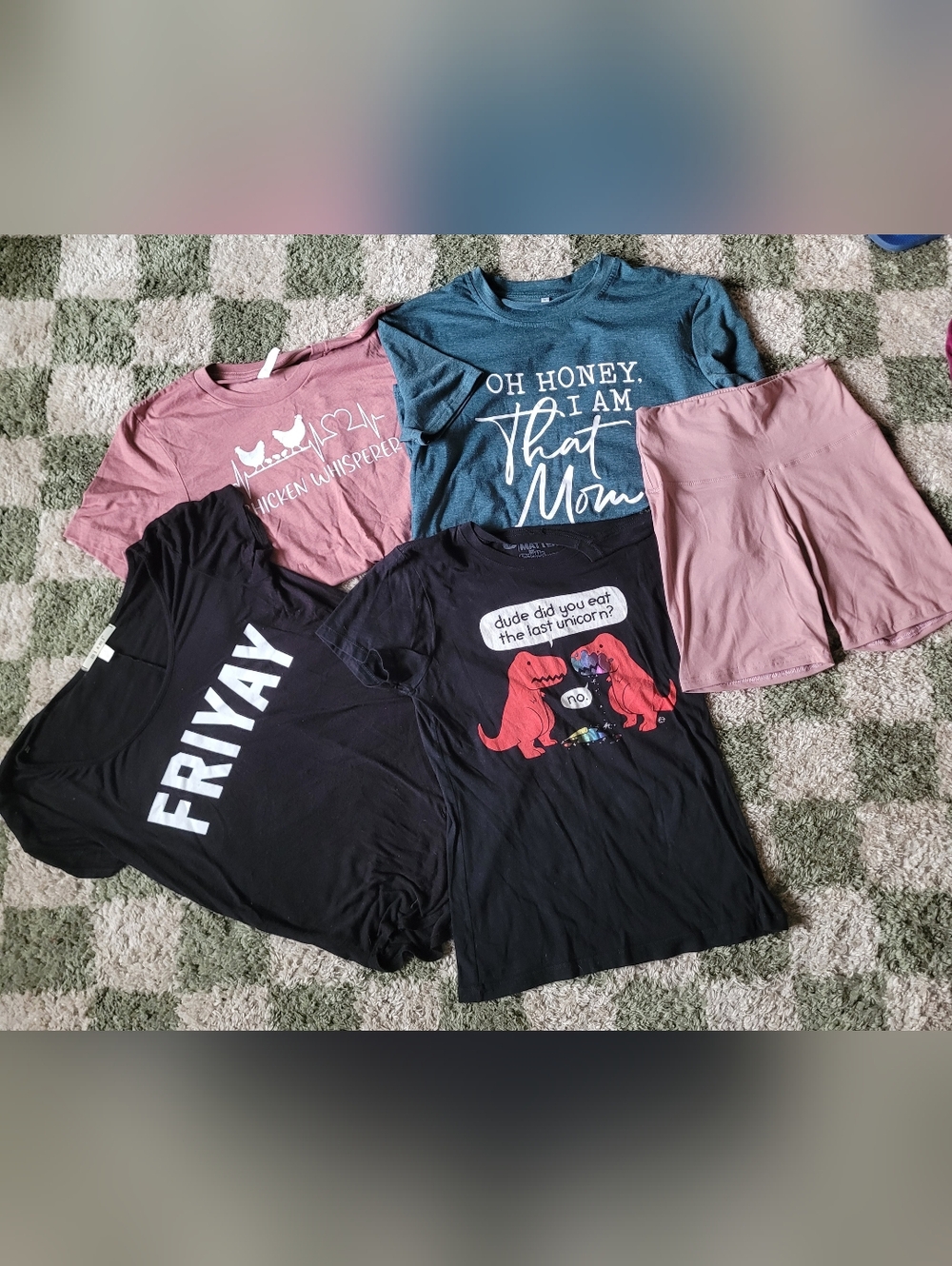 Womens Graphic Tee & Shorts Bundle - Pink, Blue, Black